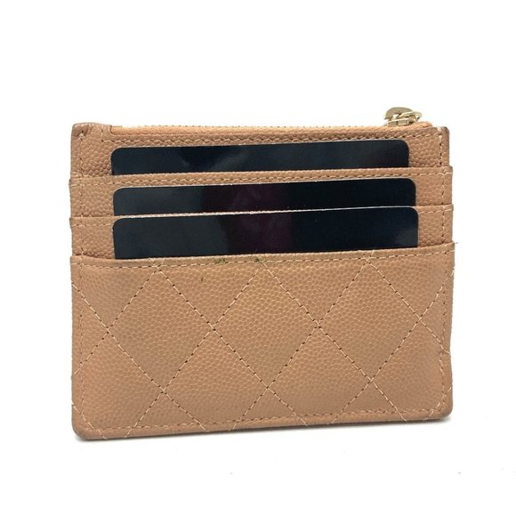 CHANEL Coco Mark Matelasse Wallet Compact Bi-fold Caviar Skin Women's Beige